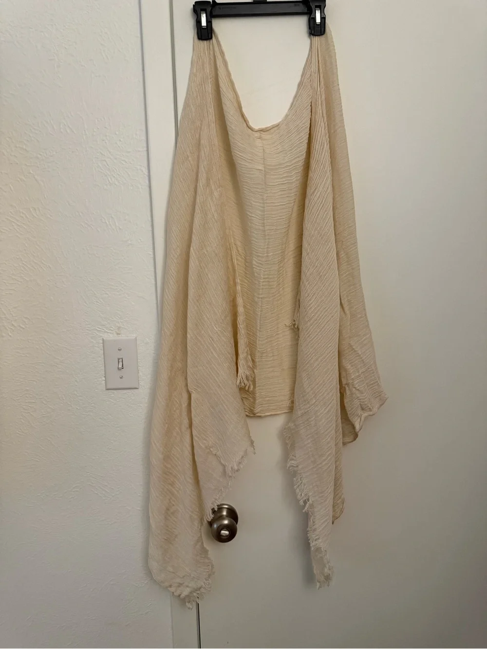 Ivory Cream Crinkle Gauze Oversized Shawl Wrap Fringe Boho